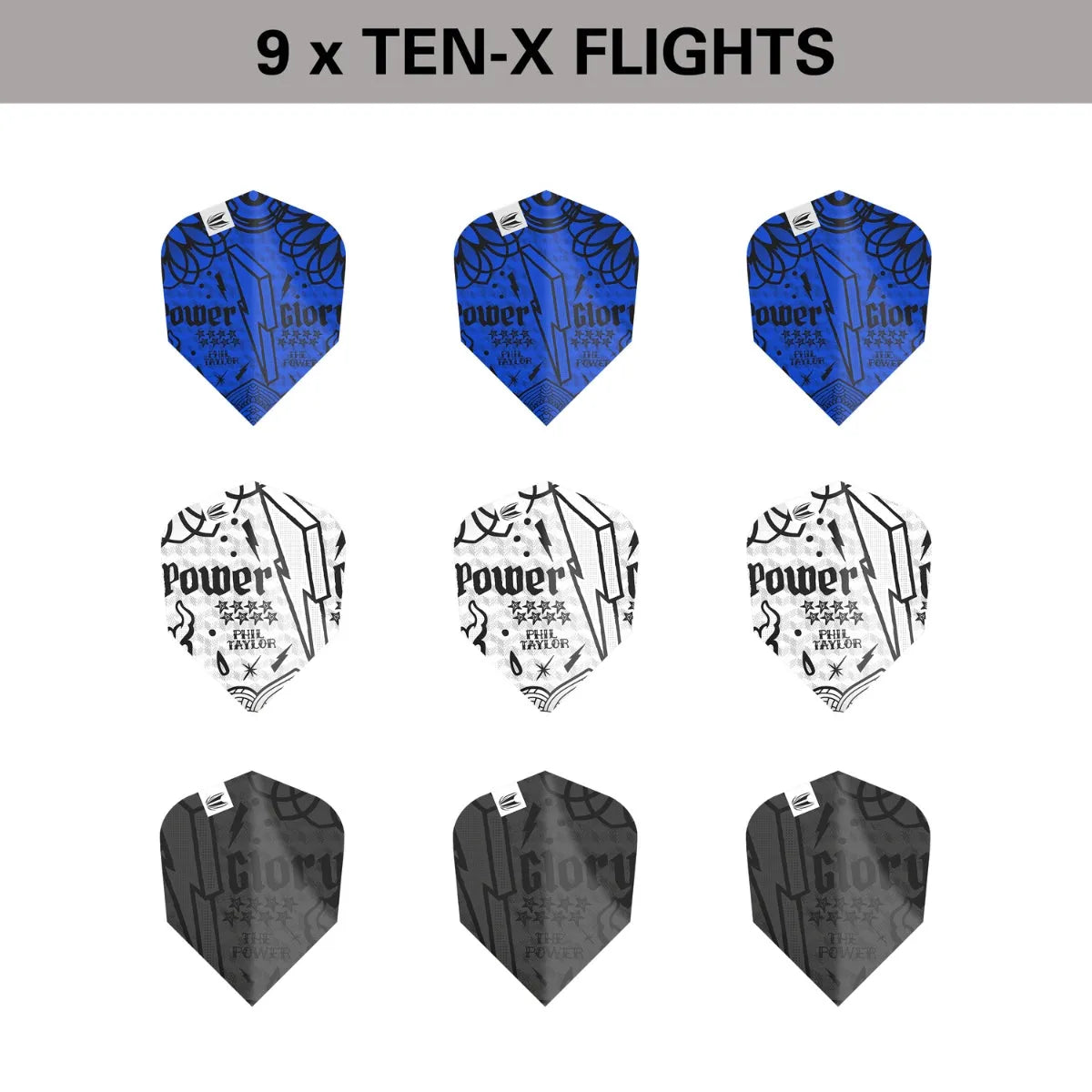 Target Darts Power Phil Taylor Ink TEN-X Flights x3 Sets