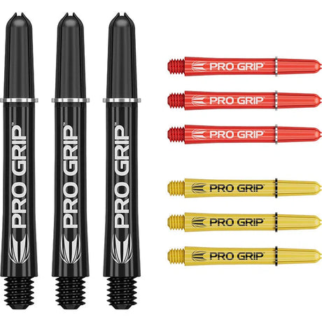 Target Darts Pro Grip Shafts Set - Black, Red & Yellow x3 Sets