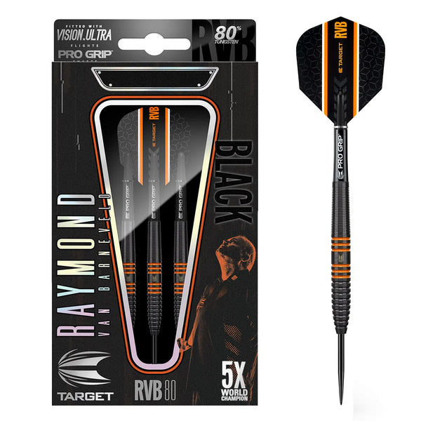Target Darts Raymond Van Barneveld RVB Black 80% Tungsten Steel Tip Darts-1-22 GRAM-Premier Darts