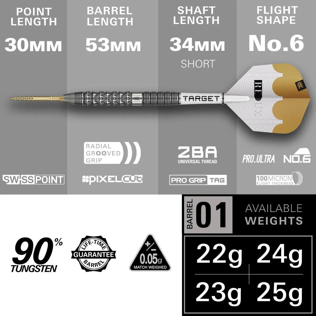 Target Darts Redux 01 SP 90% Tungsten Steel Tip Darts