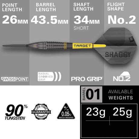 Target Darts Scott Williams Black SP 90% Tungsten Steel Tip Darts