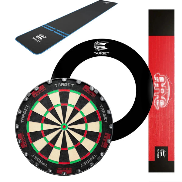 Target Tor Board, Arc Light, World Chamion Mat & Tour Surround Bundle-1-Black-Blue-Premier Darts