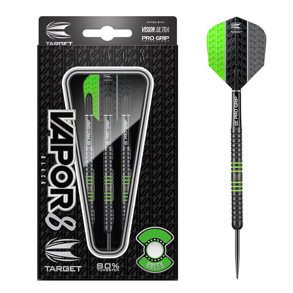 Target Darts Vapor8 80% Tungsten Black/Green Steel Tip Darts-1-21 GRAM-Premier Darts