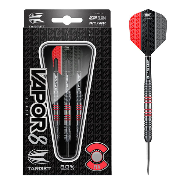 Target Darts Vapor8 80% Tungsten Black/Red Steel Tip Darts-1-23 GRAM-Premier Darts
