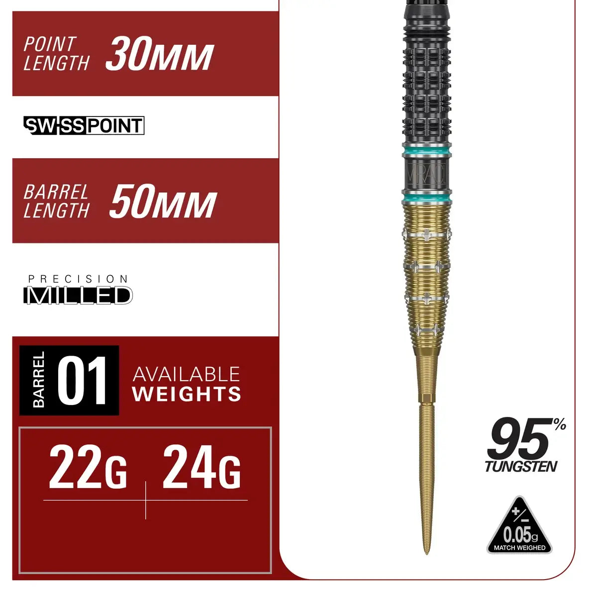 Target Japan The Miracle G7.5 95% Tungsten Steel Tip Darts-4-22 GRAM-Premier Darts