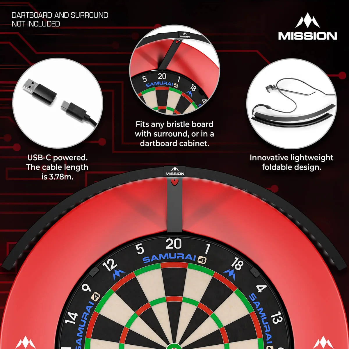Mission Torus 120° Dartboard Lighting System-3-Black-Premier Darts