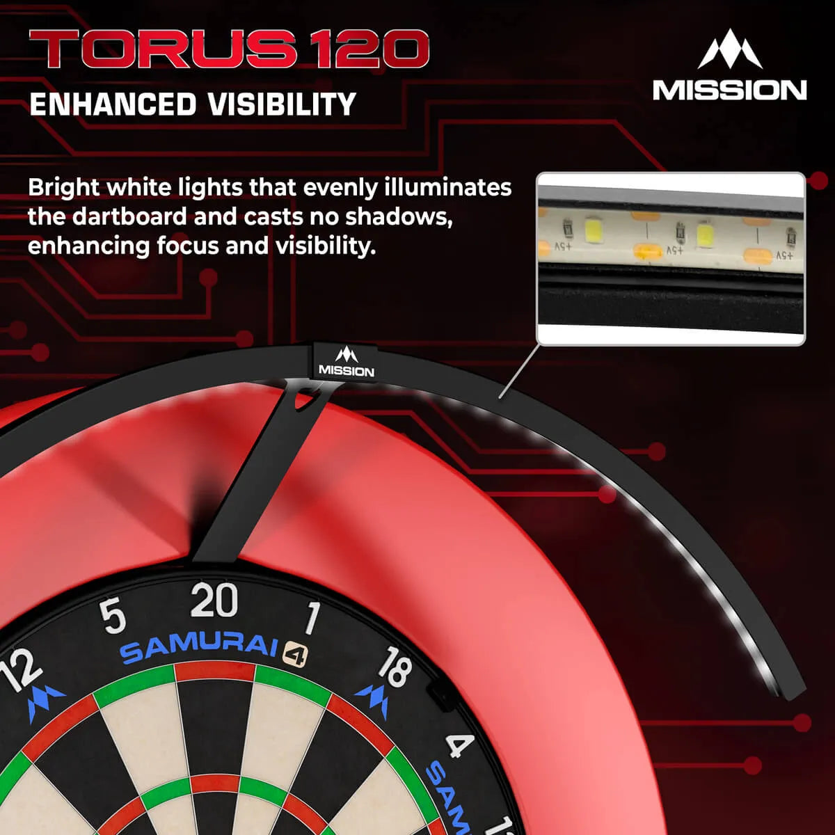 Mission Torus 120° Dartboard Lighting System-5-Black-Premier Darts