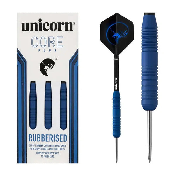 Unicorn Core Plus Rubberised Blue Steel Tip Darts-1-21 GRAM-Premier Darts