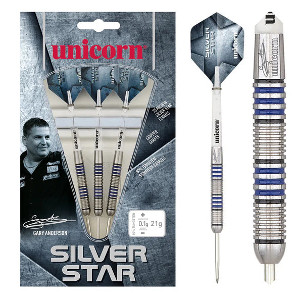 Unicorn Darts Gary Anderson Silver Star 80% Tungsten Steel Tip Darts-1-21 GRAM-Premier Darts