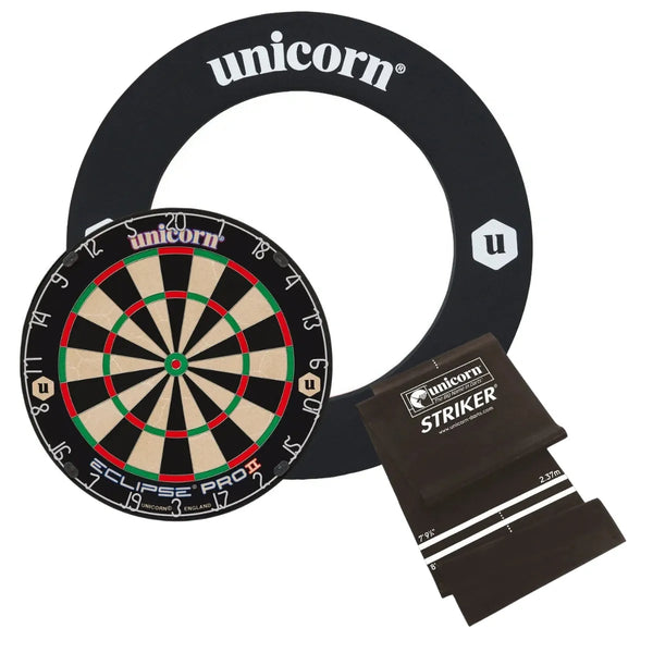 Unicorn Eclipse Pro 2 Dartboard Ultimate Custom Bundle-6-Striker Black-None-Striker DartMat-Premier Darts