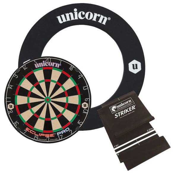 Unicorn Eclipse Pro Dartboard Ultimate Custom Bundle-7-Striker Black-None-Striker DartMat-Premier Darts