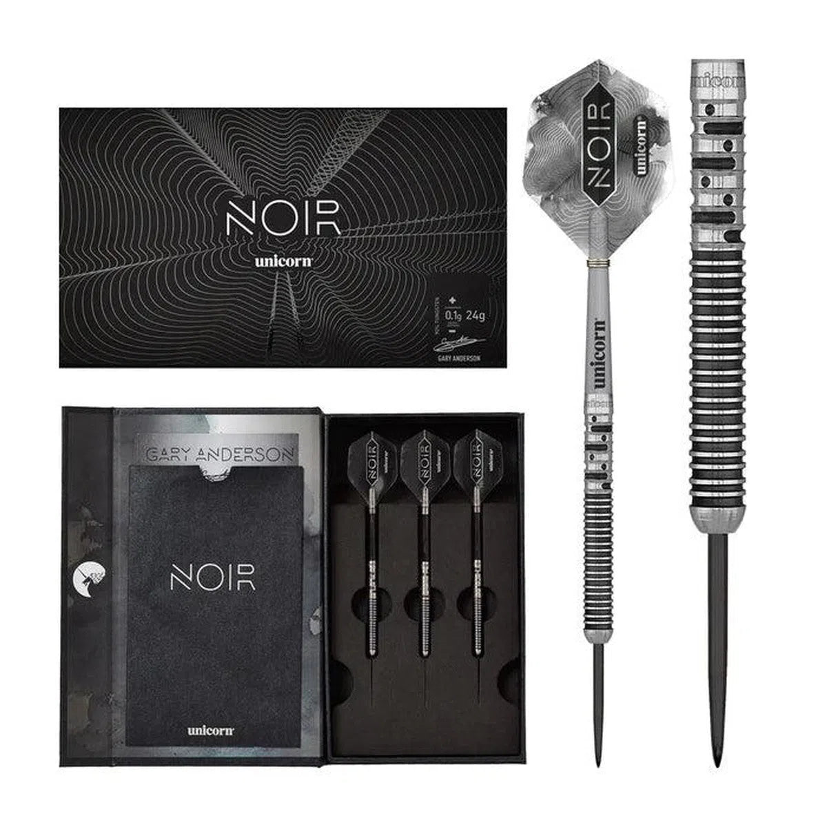 Unicorn Gary Anderson World Champion Phase 5 Deluxe Noir 90% Tungsten Steel Tip Darts