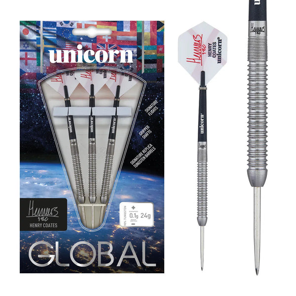 Unicorn Henry Coates Global 90% Tungsten Steel Tip Darts-1-24 GRAM-Premier Darts