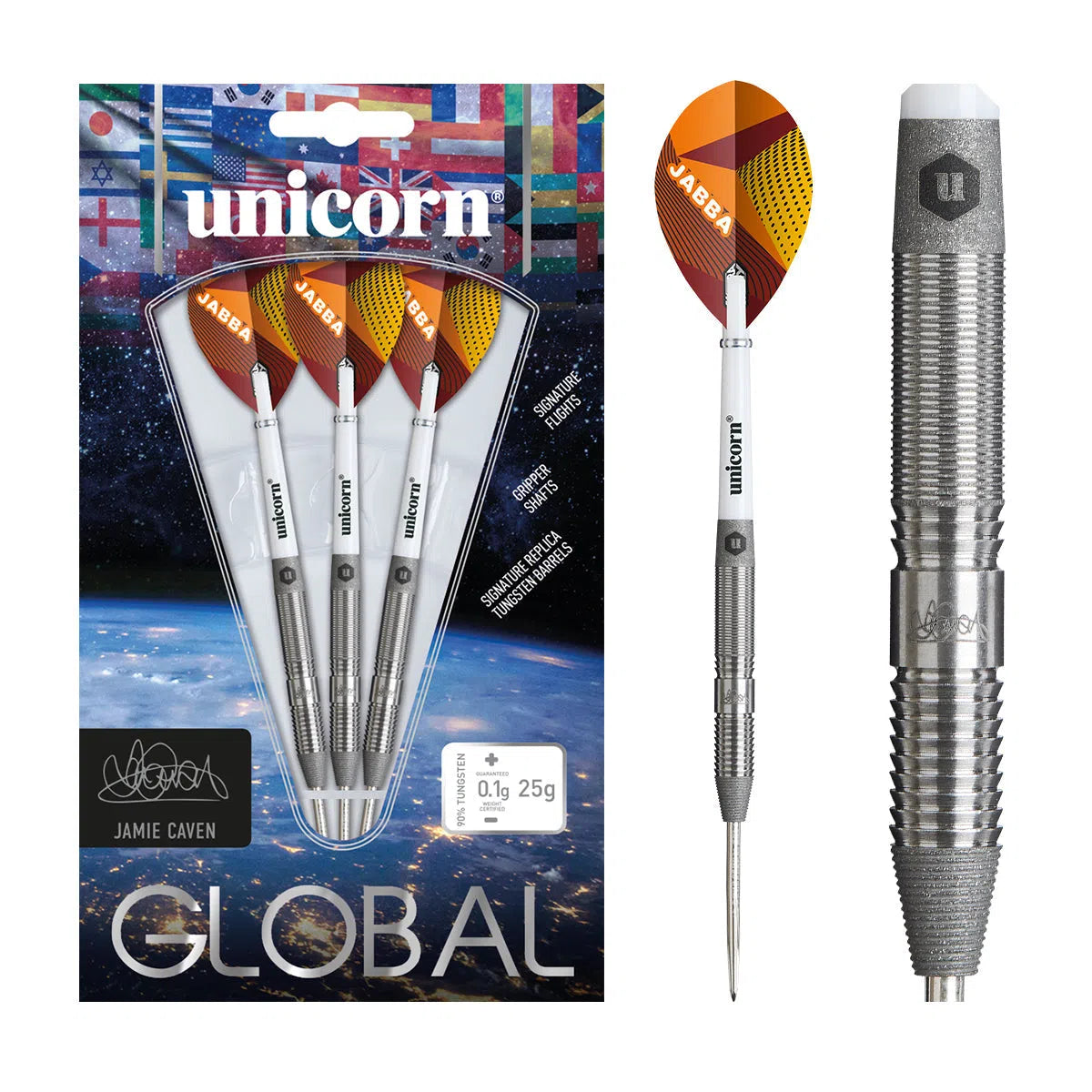 Unicorn Jamie Caven Global 90% Tungsten Steel Tip Darts