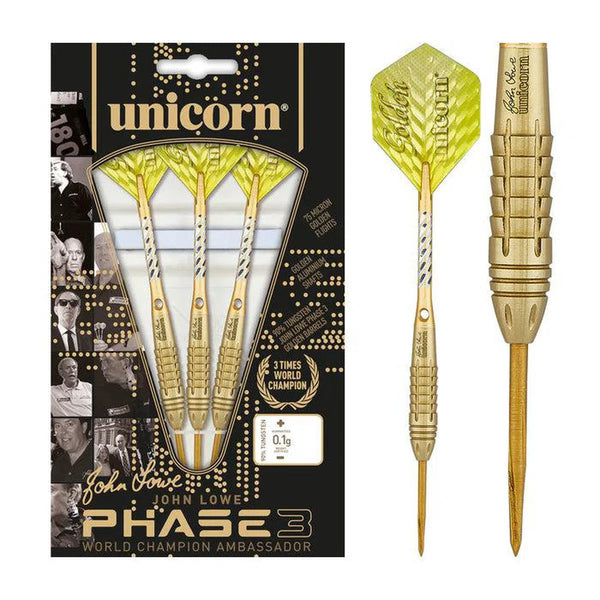 Unicorn John Lowe World Champion Phase 3 90% Tungsten Steel Tip Darts-1-21 GRAM-Premier Darts