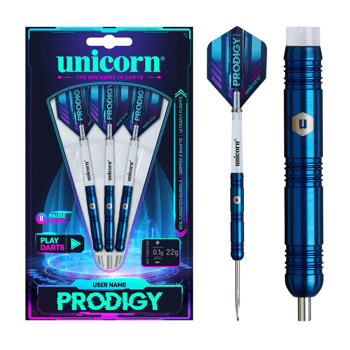 Unicorn Prodigy Parrallel 95% Tungsten Steel Tip Darts