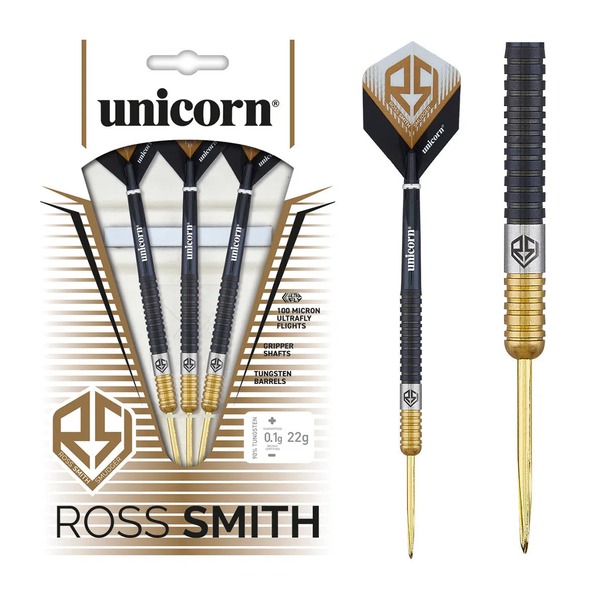 ロススミス ROSS SMITH TWO TONE Black＆Gold 24g Unicorn Ross Smith Two Tone Steel Tip Darts - 24gm