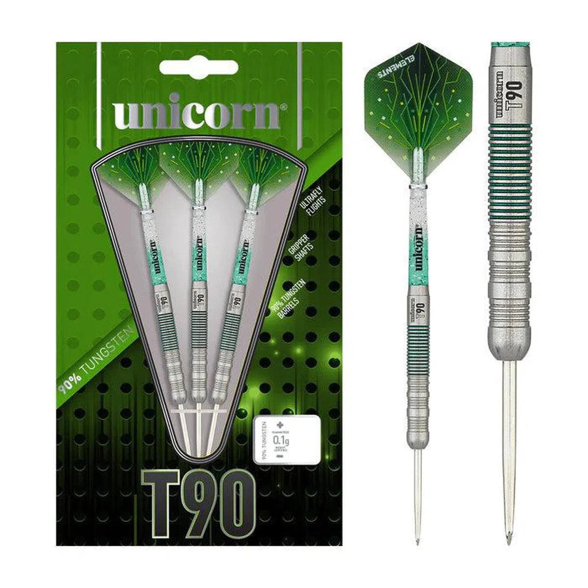 Unicorn T90 Core XL Green Style 2 90% Steel Tip Darts – Premier Darts