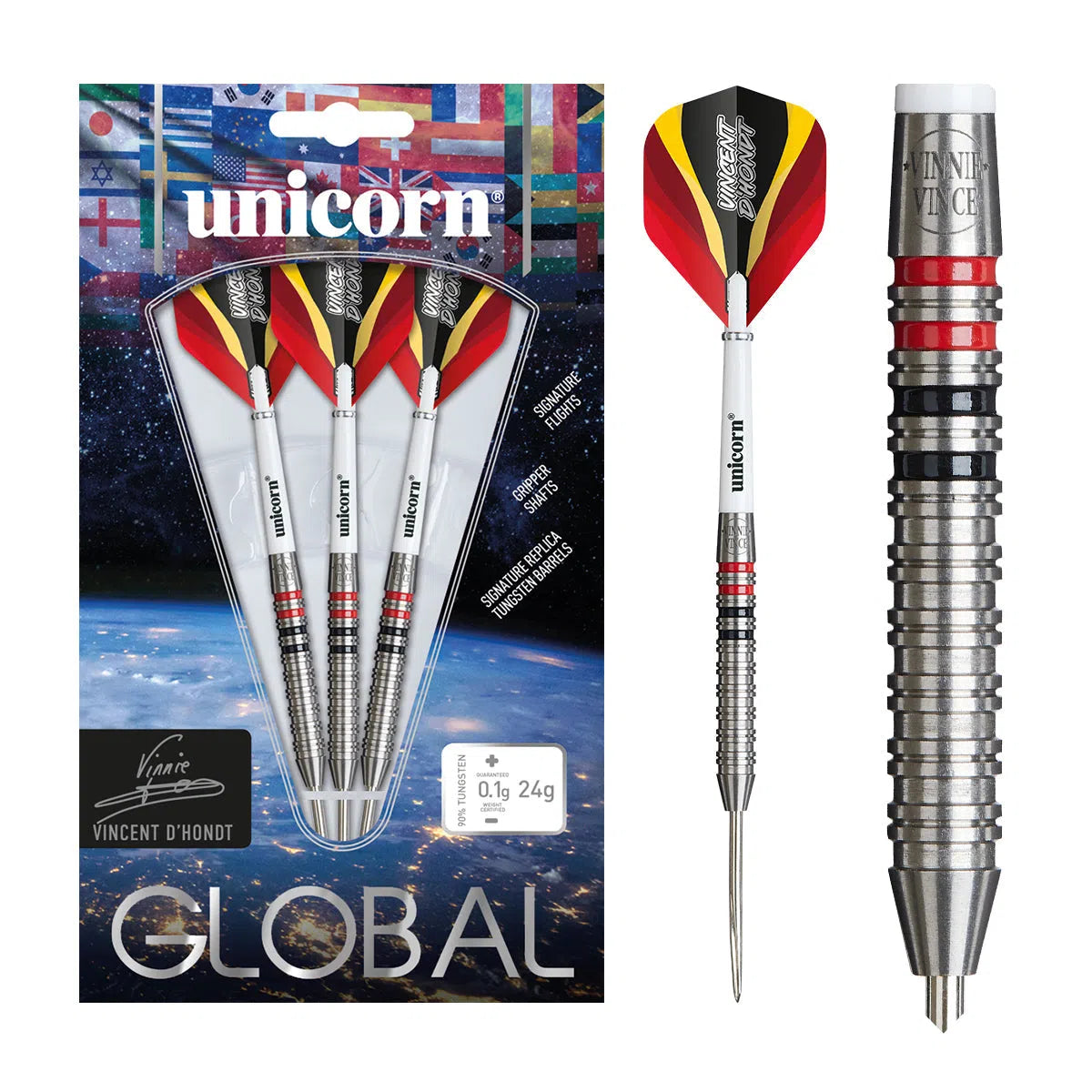 Unicorn Vincent D'hondt Global 90% Tungsten Steel Tip Darts