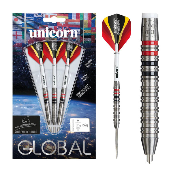 Unicorn Vincent D'hondt Global 90% Tungsten Steel Tip Darts-1-24 GRAM-Premier Darts