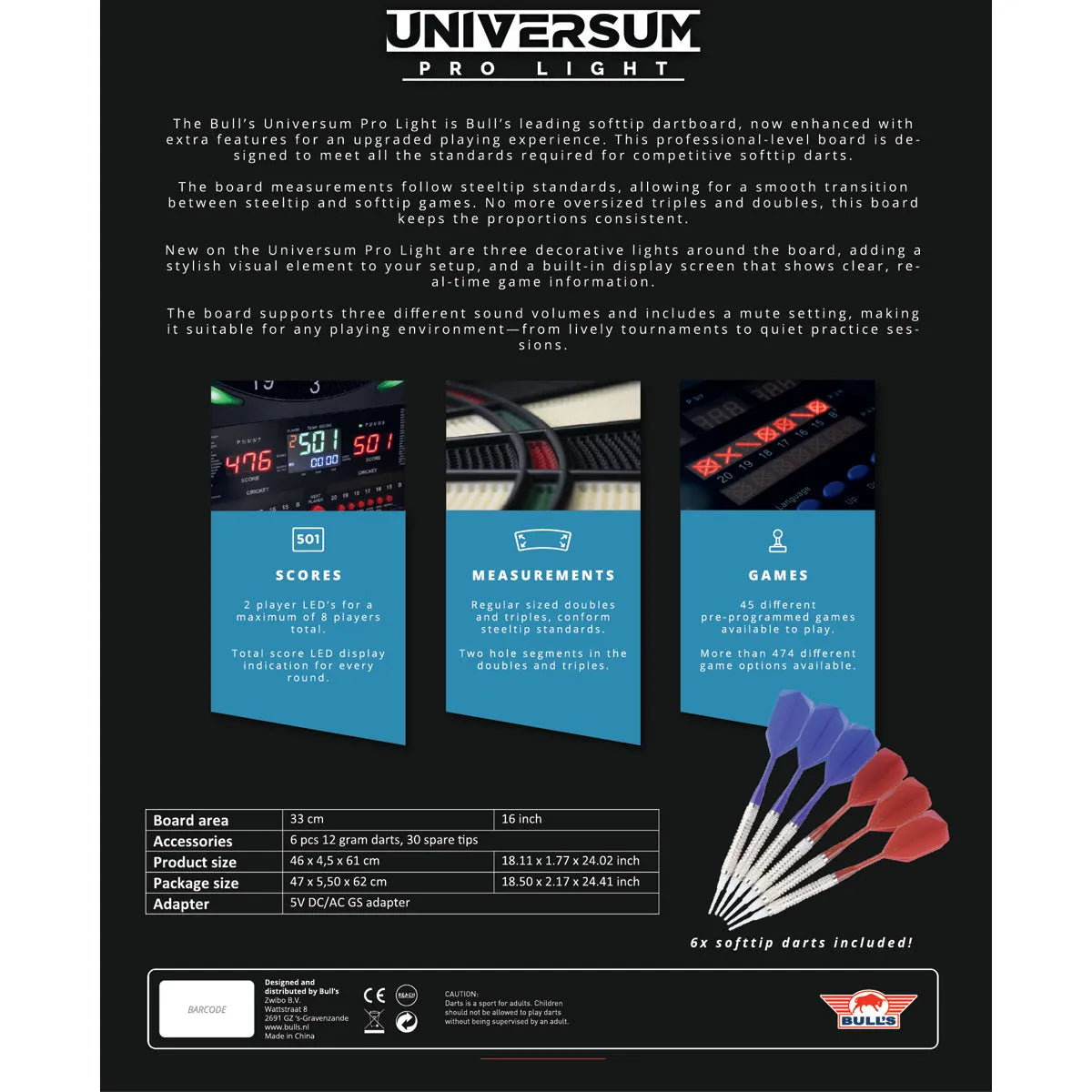 Bull's NL Universum Pro L Black & White Electronic Soft Tip Dartboard-3-Premier Darts