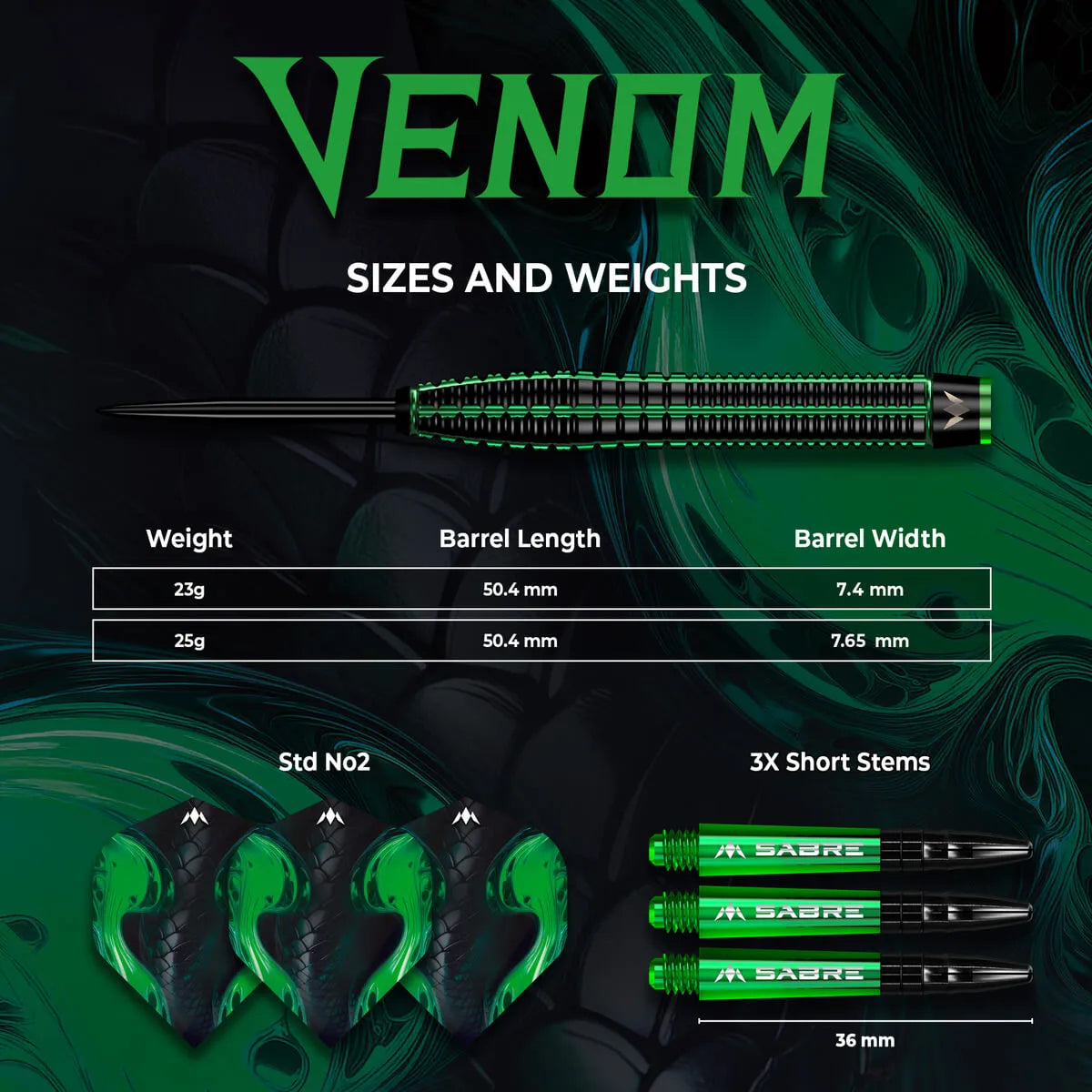 Mission Venom 90% Tungsten Steel Tip Darts-5-23 GRAM-Premier Darts