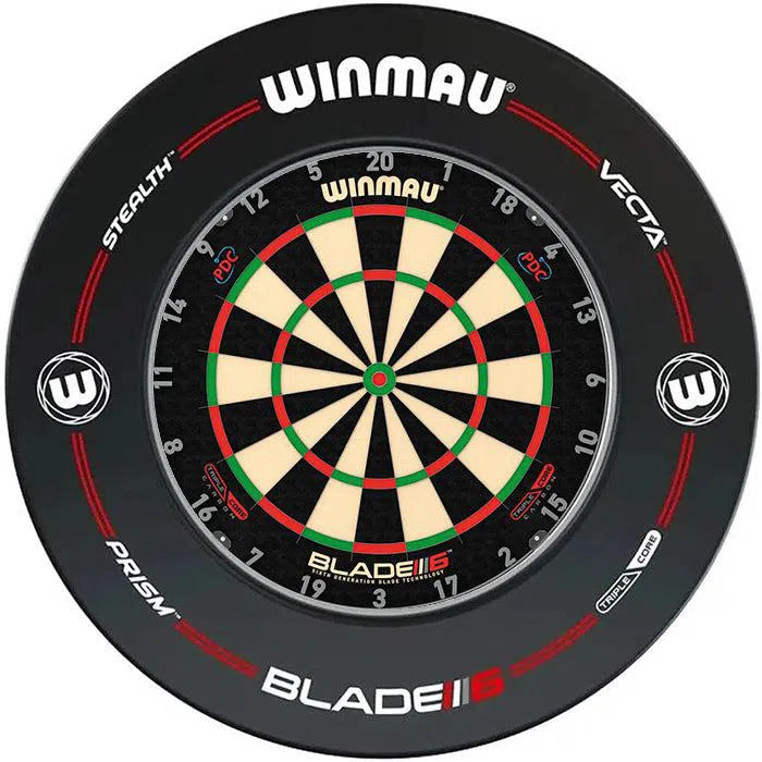 Winmau Blade 6 Carbon Triple Core Dartboard & Surround Bundle