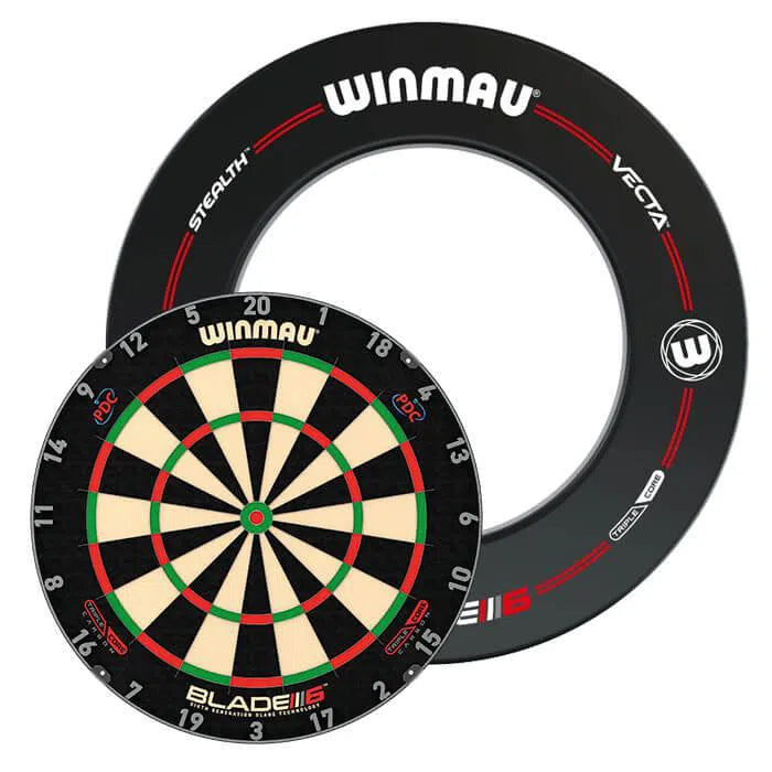 Winmau Blade 6 Carbon Triple Core Dartboard & Surround Bundle