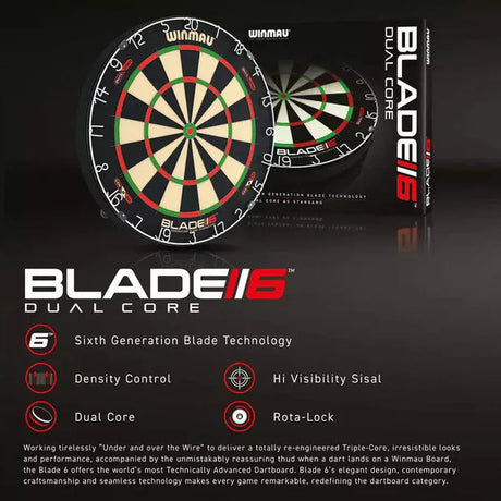 Winmau Blade 6 Dual Core Dartboard & NPQ Surround Bundle-5-Premier Darts