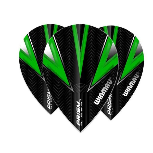 Winmau Prism Alpha Black & Green Extra Thick Pear Flights-1-Premier Darts