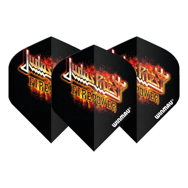 Winmau Rock Band Extra Thick Standard Judas Priest Flaming Logo Black & Orange Flights-1-Premier Darts