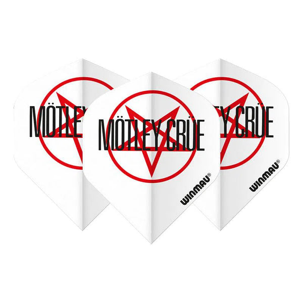 Winmau Rock Band Extra Thick Standard Motley Crue Logo White & Red Flights-1-Premier Darts