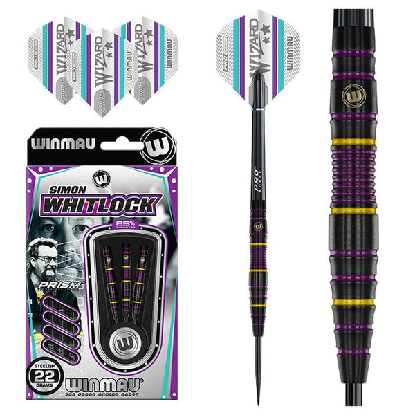 Winmau Kampioenen - Simon Whitlock 3: 24g Wolfraam Steeltip Darts Set met Vluchten en Schachten (Stengels