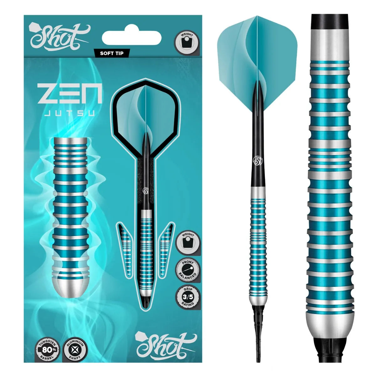 Shot Zen Series Jutsu 2.0 80% Tungsten Soft Tip Darts-1-18 GRAM-Premier Darts
