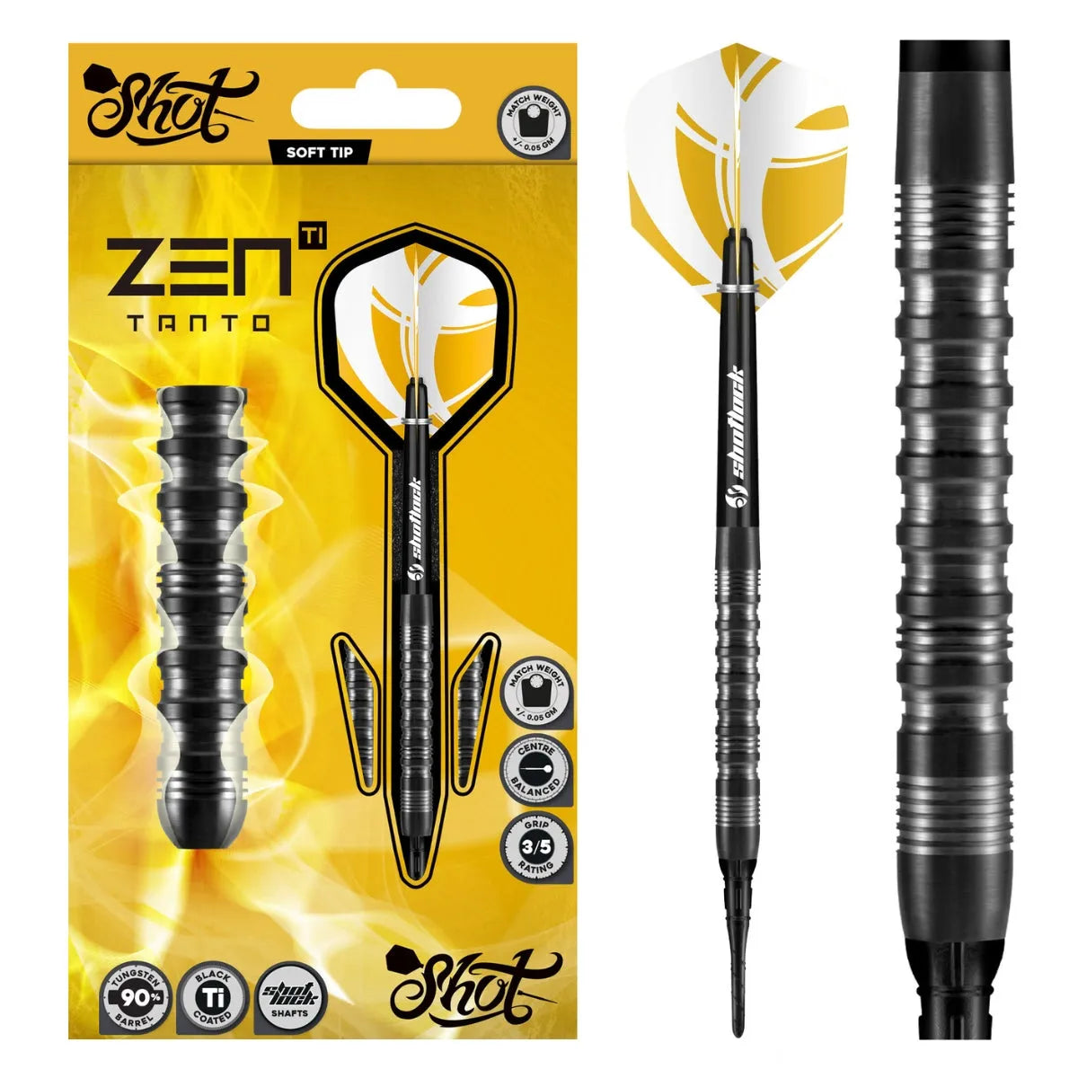 Shot Zen Series Tanto 90% Tungsten Soft Tip Darts-1-18 GRAM-Premier Darts