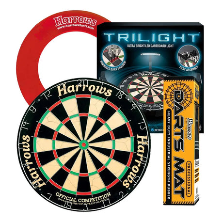 Harrows Official Competition Board, Trilight, Rubber Mat & Surround Bundle-2-Red-Premier Darts