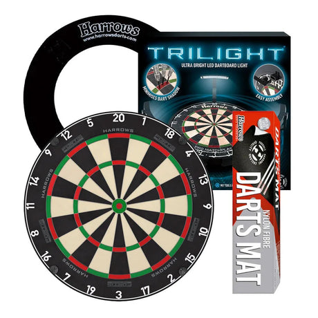 Harrows Fortis Board, Trilight, Nylon Mat & Surround Bundle-1-Black-Premier Darts