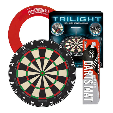 Harrows Fortis Board, Trilight, Nylon Mat & Surround Bundle-2-Red-Premier Darts