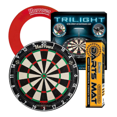 Harrows Pro Matchplay 2 Board, Trilight, Rubber Mat & Surround Bundle-2-Red-Premier Darts