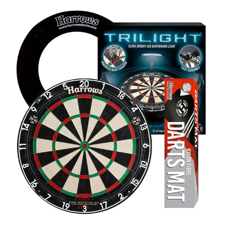 Harrows Pro Matchplay 2 Board, Trilight, Nylon Mat & Surround Bundle-1-Black-Premier Darts